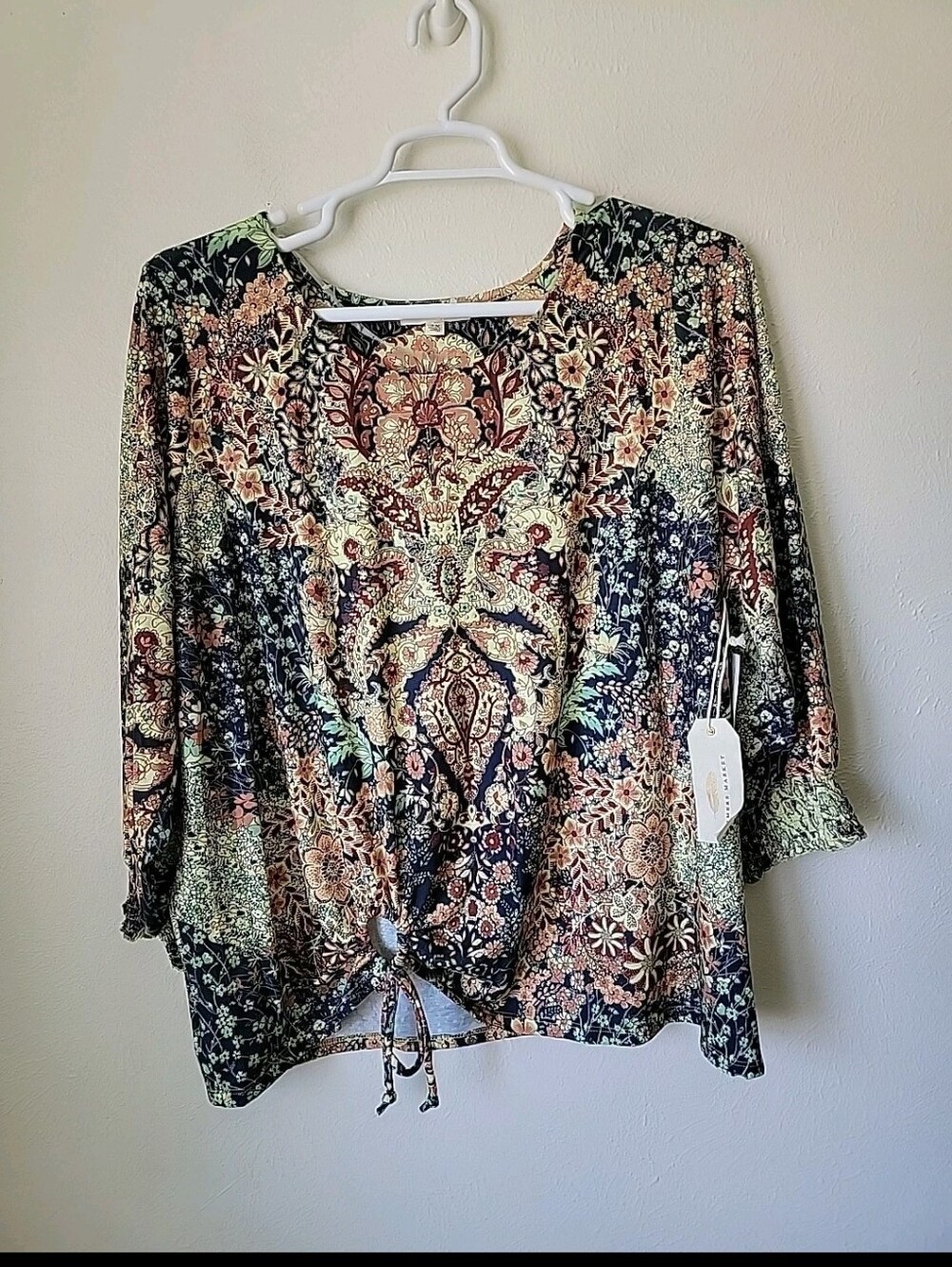 Market Fresh Floral Tie-Front Blouse Boho 3X Nwt